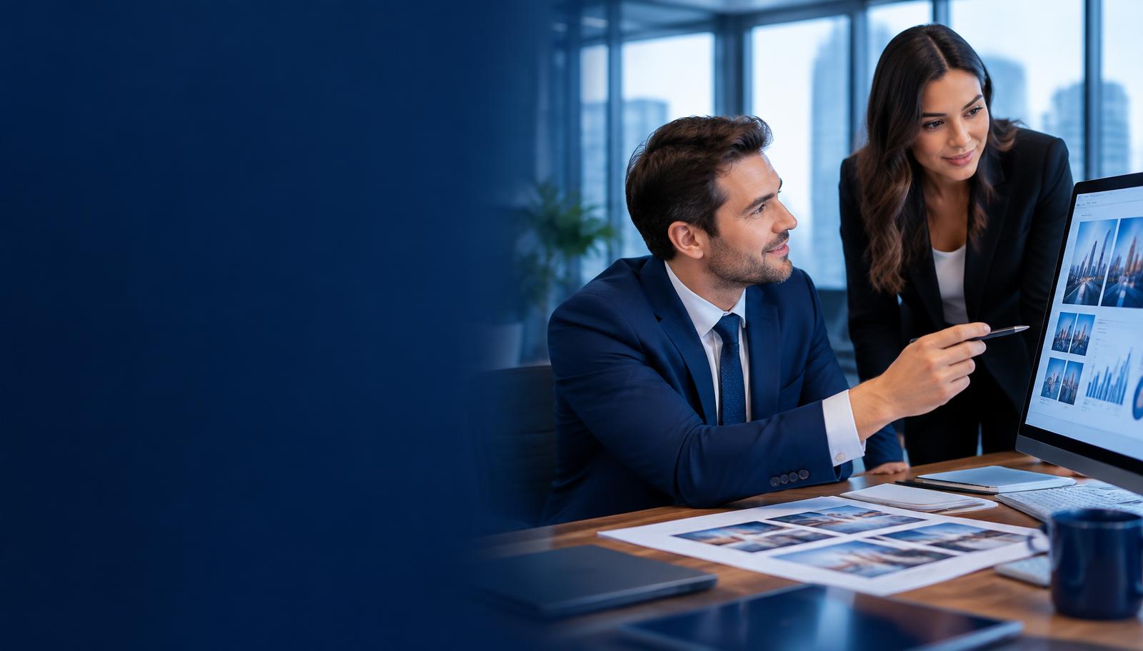 Attorney and marketing colleague reviewing campaign ideas